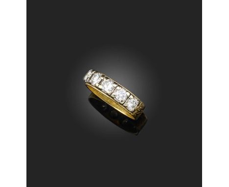 A diamond ring, set with a sequence of five brilliant-cut diamonds totalling approximately 1.00 carat, mounted in gold, size 