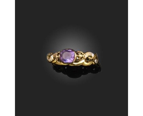 A rare amethyst and enamel double mourning ring, circa 1756, centring on a cushion-shaped amethyst in a closed-back setting, 