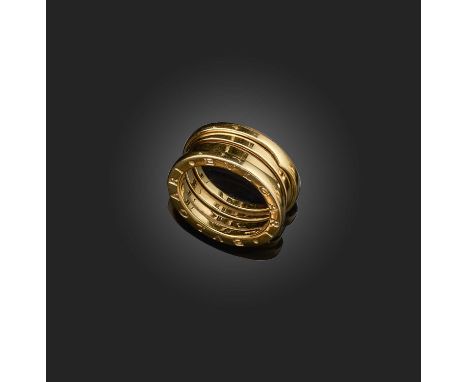 Bulgari, a gold ring, 'B-Zero-1', the sprung band between borders engraved BVLGARI, in 18ct yellow gold, size L, 9.7g