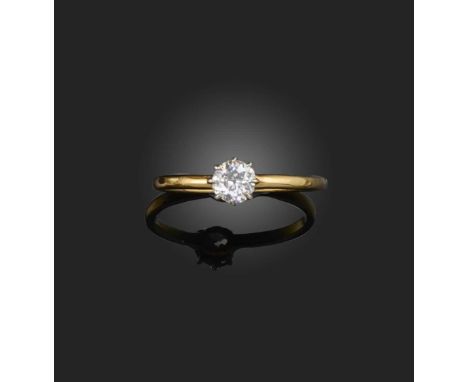 A diamond solitaire ring, claw-set with a circular-cut diamond weighing approximately 0.45 carats, mounted in gold, size R, c