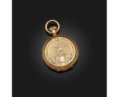 American Watch Co., a gold pocket watch, late 19th century, full hunter, the case intricately engraved with foliate scrolls a