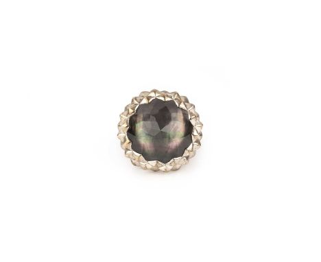 Stephen Webster, a silver, rock crystal and mother of pearl ring, 'Superstud', set with a rose-cut rock crystal over a sectio