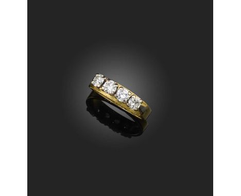 A diamond ring, set with a line of four brilliant-cut diamonds totalling approximately 0.70 carats, mounted in gold, size L, 