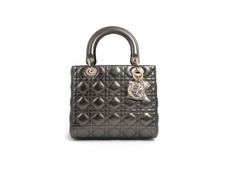 Dior, a Lady Dior in metallic silver cannage quilted leather with flap openingSilver tone hardwareMediumIncludes crossbody st