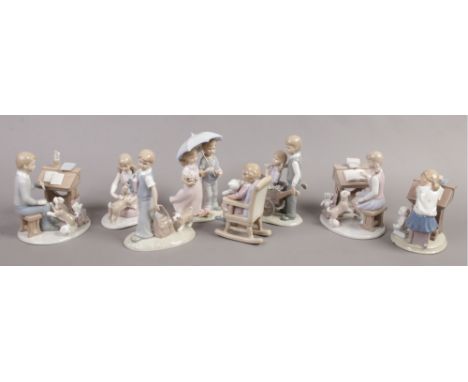 A collection of eight Leonardo collection ceramic figures of children, three by Annie Rowe.