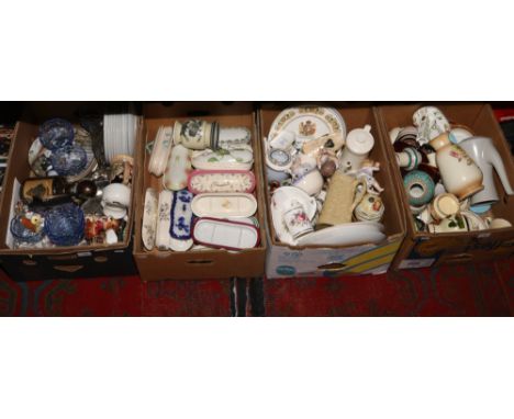 Four boxes of miscellaneous to include cabinet plates, Torquay ware, Royal Devon, Royal Worcester etc.