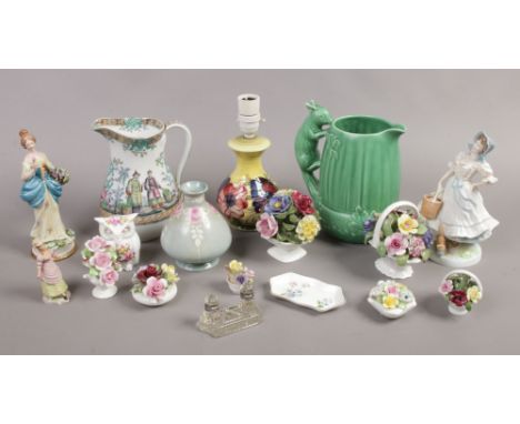A group of collectable ceramics including a Sylvac acorn and squirrel, water jug, Hammersley, Aynsley, Royal Doulton, Moorcro