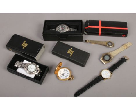 A quantity of mostly boxed and unused wristwatches including digital and bracelet examples, along with a yellow metal full hu