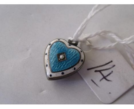A small blue & white enamel locket set with a pearl   