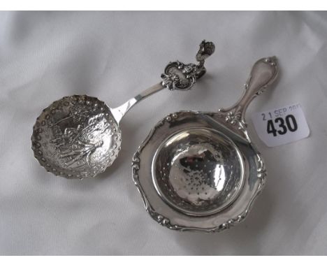 Dutch caddy spoon embossed with figures to bowl also  another 50g        