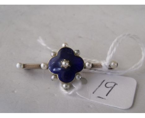Victorian gold mounted pearl and cobalt blue enamel  brooch         