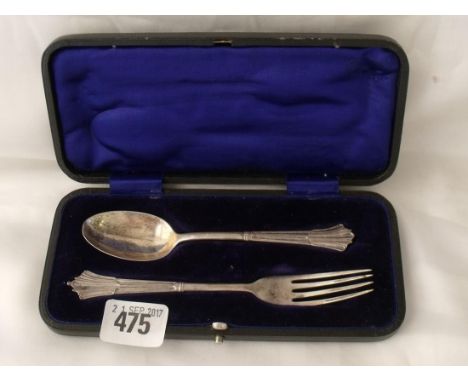 Boxed christening spoon and fork Sheff 1901 by GH 40g  