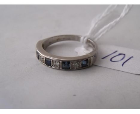 18ct white gold sapphire & diamond half eternity  ring approx size 'M'       