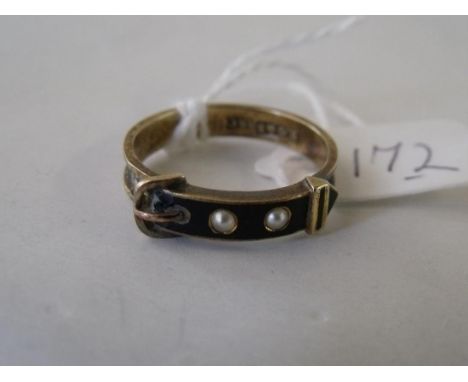 15ct gold enamel & pearl set buckle ring approx size 'P'  