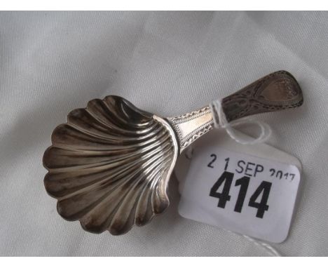 George III bright cut caddy spoon with shell bowl  Lon 1792 by P Bateman  5g      