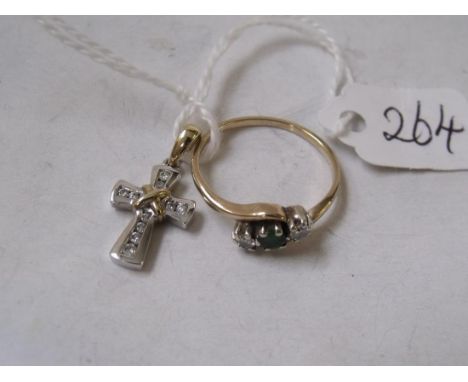 A small 9ct white gold cross and a small 9ct ring   