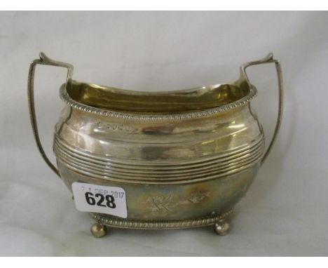 Exeter - Georgian boat shaped crested sugar   basin 6" over handles Lon 1817 by DU & NH 240g   