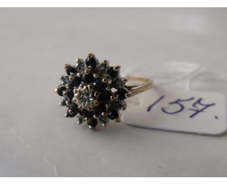 9ct sapphire & diamond cluster ring approx size 'N'   