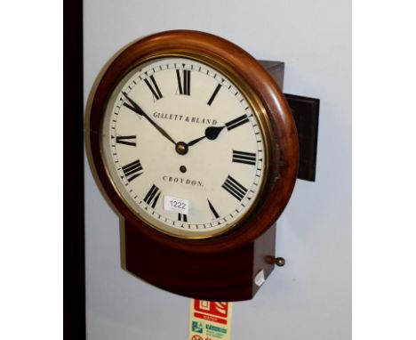 A mahogany wall timepiece, painted dial signed Gillett &amp; Bland, Croydon, circa 1890  23.02.21  Front wooden surround with