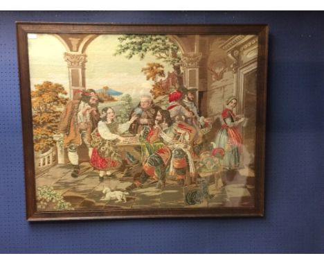 Early C20th continental tapestry "Wassailing" 84 X 107cm framed &amp; glazed 