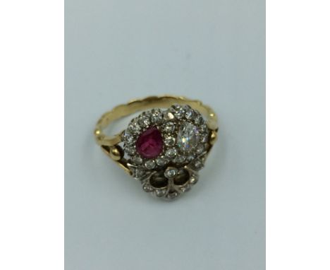 Ruby &amp; diamond double heart ring 