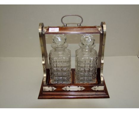 2 decanter Edwardian Tantalus, key missing 