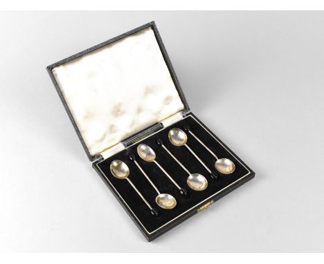 A Cased Set of Six Spoons with Coffee Bean Finial, Birmingham Hallmark 