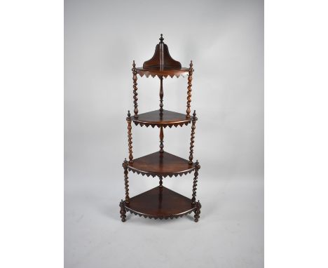 A Four Shelf Corner What Not with Galleried Top and Barley Twist Supports, 58cms Wide and 128cms Tall 