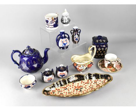 A Collection of Various 19th/20th Century Ceramics to Comprise Imari Decorated Vases on Blue Ground, Tea Pot, Caddy, 19th Cen