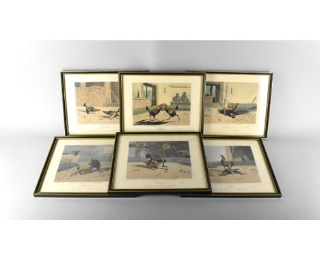 A Set of Six Cock Fighting Prints, Drawn and Engraved by M Fielding, Each 27x21cms 