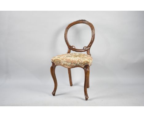A Late Victorian Carved Framed Balloon Back Side Chair with Tapestry Seat 