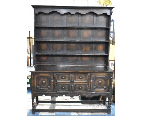 A Mid 20th Century Oak Dresser, Base with Two Centre Drawers Flanked by Cupboards, Raised Three Shelf Plate Rack, 151cms Wide