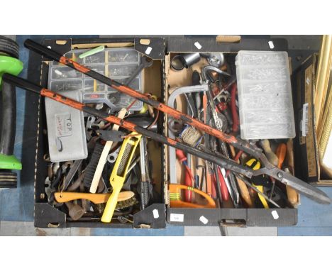 Two Boxes of Various Vintage Tools to include Shears, Saws, Spanners Etc 