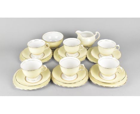 A Colclough Cream and White Tea Set with Gilt Highlights to Comprise Six Cups, Saucers and Side Plates 