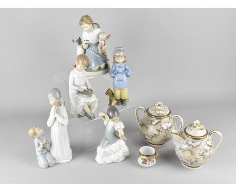 Five Various Lladro and Nao Figures together with Three Pieces of Japanese Egg Shell Teawares