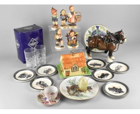 A Collection of Ceramics to Comprise Goebel Figures, Heavy Horse, Cut Glass Tumblers etc 