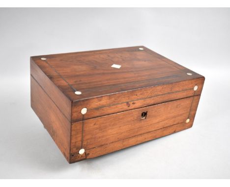 A Late 19th Century Mother of Pearl Inlaid Rosewood Workbox, Inner Tray Missing, 27cms Wide 