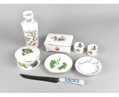 A Collection of Ceramics to Comprise Aynsley Pembroke Vase, Coalport Green Dragon Dish, Royal Worcester Lidded Box, Revelry C