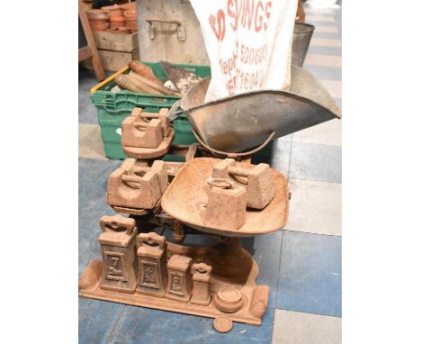 Two Sets of Vintage Cast Iron Vegetable Scales Complete with Various Weights
