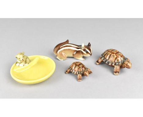A Small Wade Pin Dish with Lion Cub Finial Together with Two Wade Tortoises and a USSR Chipmunk 