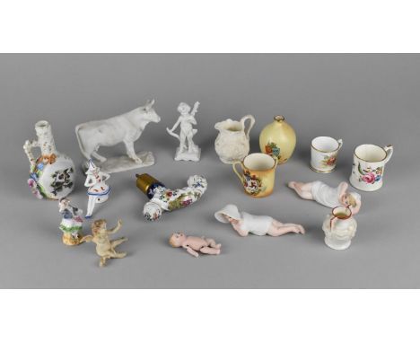 A Collection of Various Continental Bisque and Porcelain to include Figures, Decorated Ceramic Ladies Walking Stick Handle, M