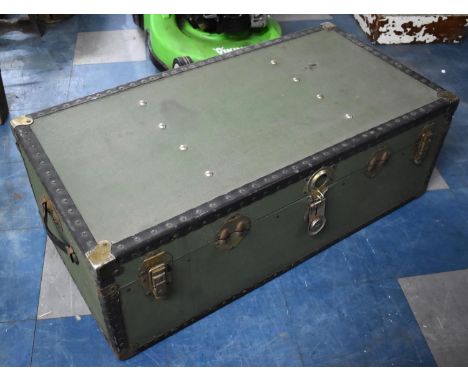 A Vintage Metal Mounted Travelling Trunk, 101cms Wide 