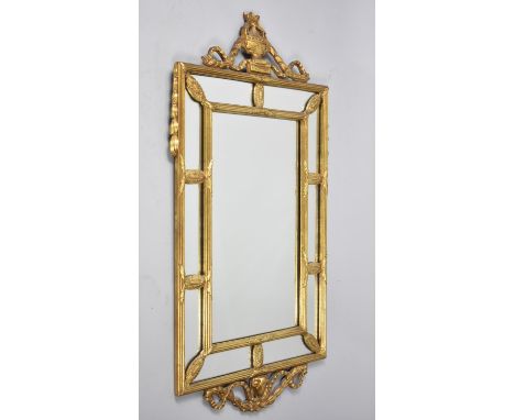 A Mid 20th Century Gilt Framed Sectional Pier Mirror with Adam Vase and Swag Finial, 58x109cms Overall 