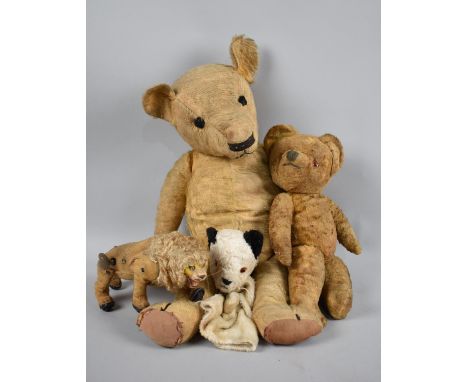 Two Vintage Plush Teddy Bears, Sooty Glove Puppet and Marx Clockwork Roaring Lion 