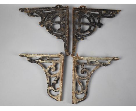 Two Pairs of Painted Cast Iron Shelf Brackets, 18cms High and 24cms High 