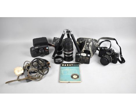 A Collection of Various Vintage Cameras to include Nikon, Rollei B35, Agfamatic 300 together with Good Quality Lenses to incl