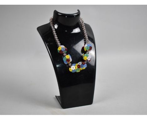 A Vintage Necklace Comprising 1930s Multi Coloured Floral and Amethyst Glass Beads