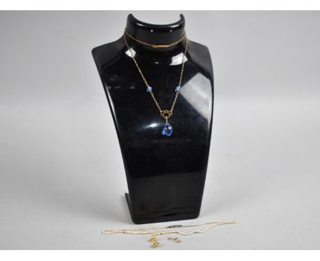 An Early 20th Century Seed Pearl Necklace (AF) together with a Gilt Metal 1930s Blue Glass Necklace