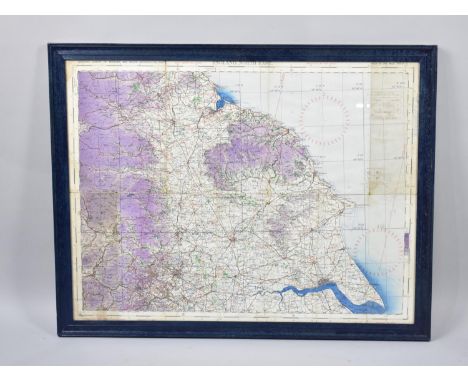 A Framed Ordnance Survey RAF WW2 Second Edition Map of England, North East, 70x50cms 