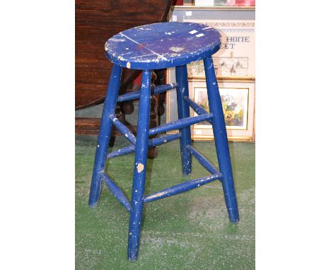A 19th century French elm stool, painted blue
